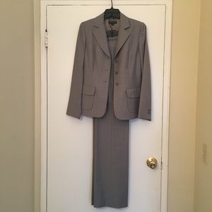 Tahari Light Gray Pinstripe Pantsuit.